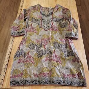 Cotton India Printed Blouse Woven 3/4 Sleeve Small